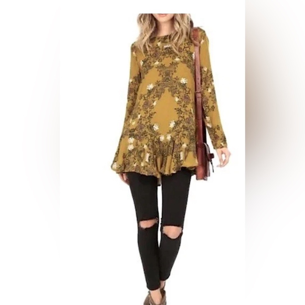 Free People Slubby Crinkle Smooth Talker Top Gold Combo dress hobo size XS - Picture 1 of 14